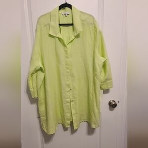 Foxcroft NYC Light Green Linen Blouse